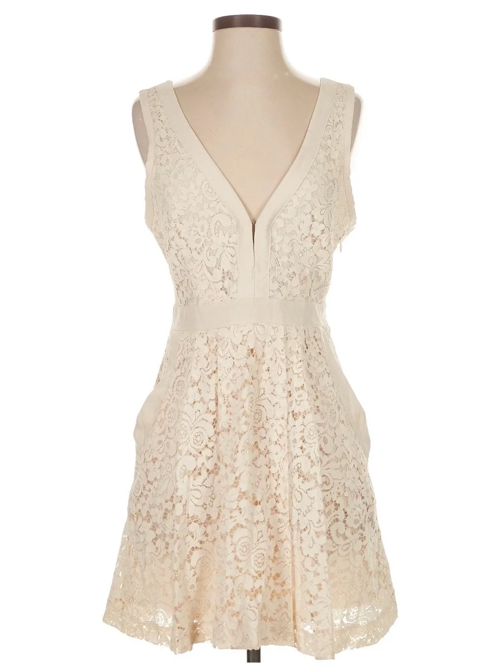 Free People Miss Connections Cream Lace V-Neck Fit-and-Flare Dress
